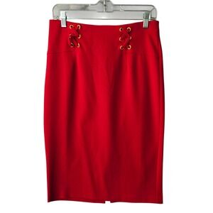 NYCC Red Pencil Skirt Lace Up Detail Business‎ Casual Women's Size S